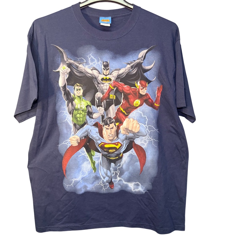 Justice League DC Comics T-Shirt Superman Batman Flash Green Lantern Navy XL